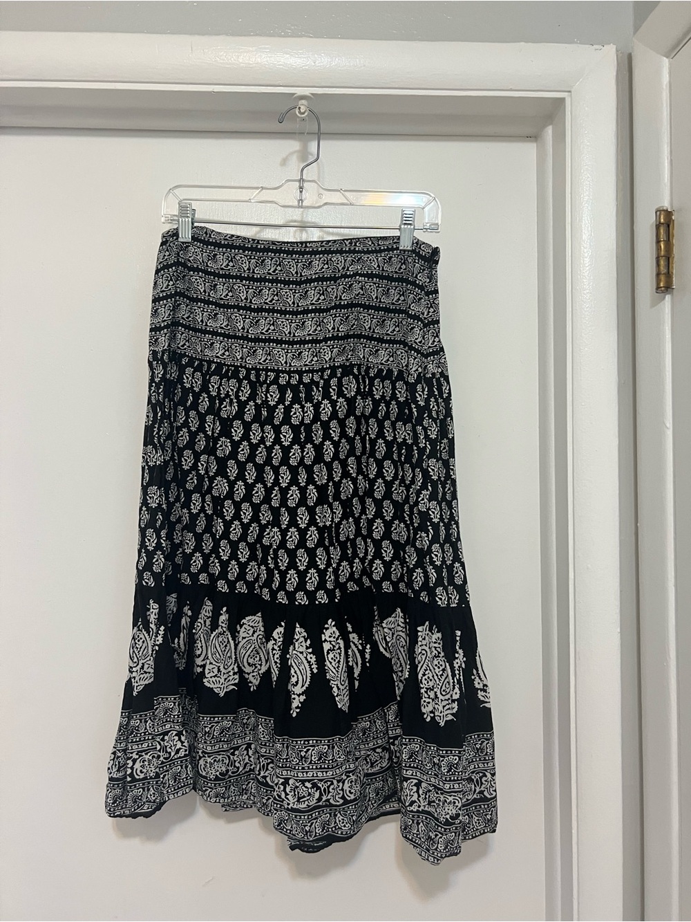 Chaps Black and White Printed Midi Skirt - Women's Boho Style